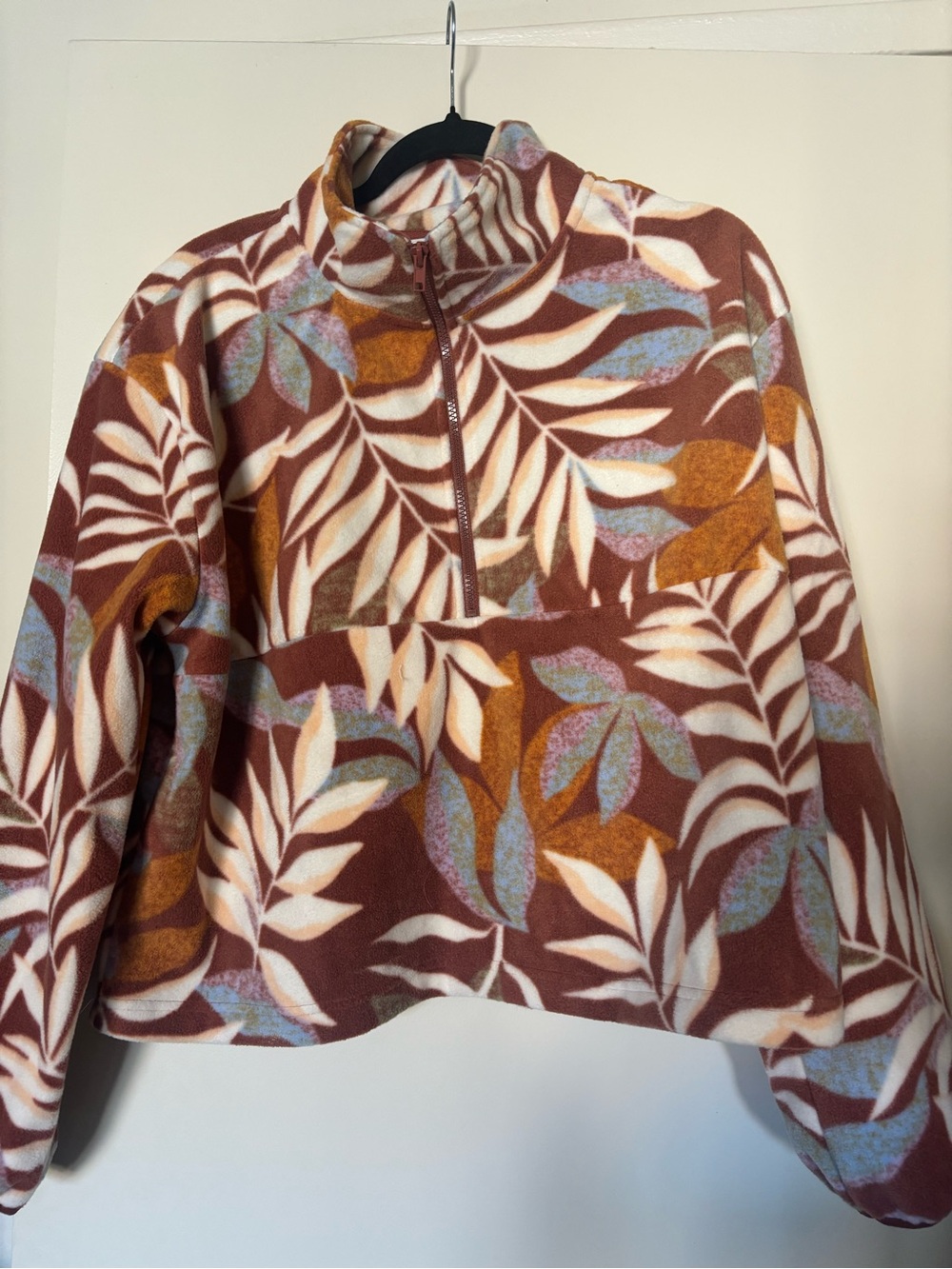 Billabong Rust, Cream & Mustard Leaf-Print Half-Zip Fleece